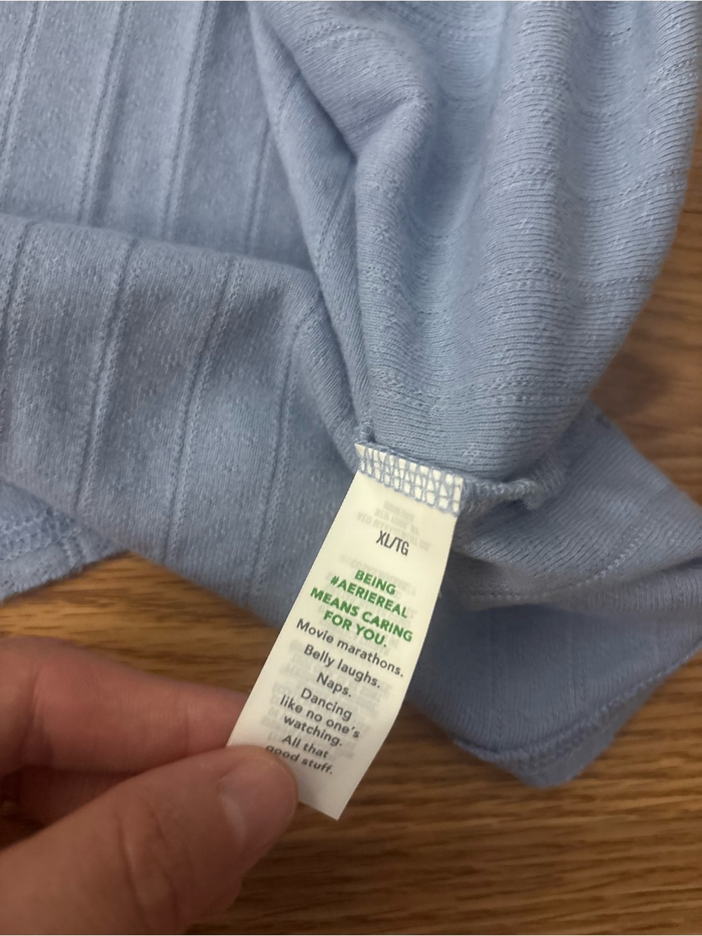 Aerie Blue Ribbed Short Sleeve Button-Front Top with Tie Size XL - Picture 6 of 9